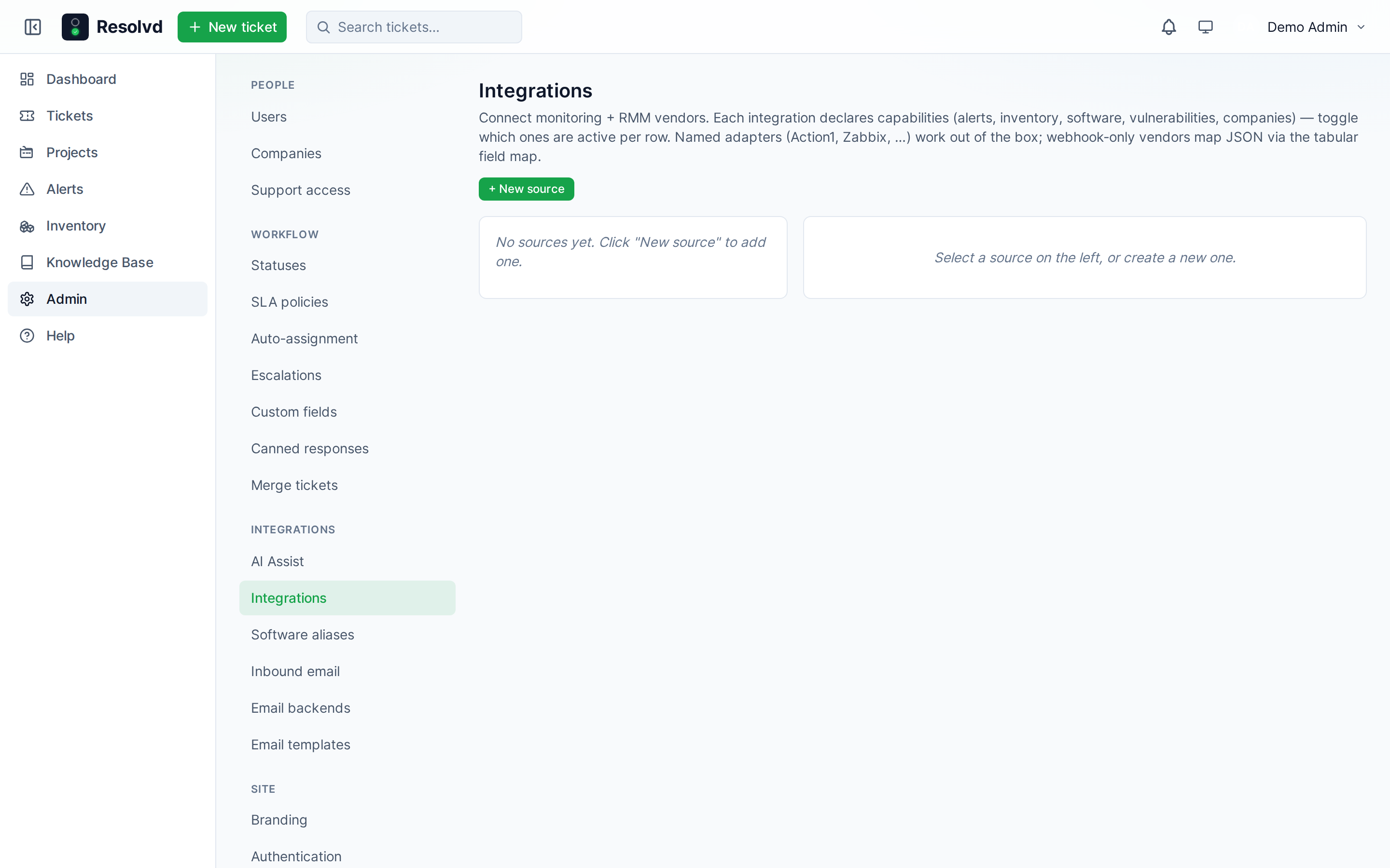 Admin → Alert sources