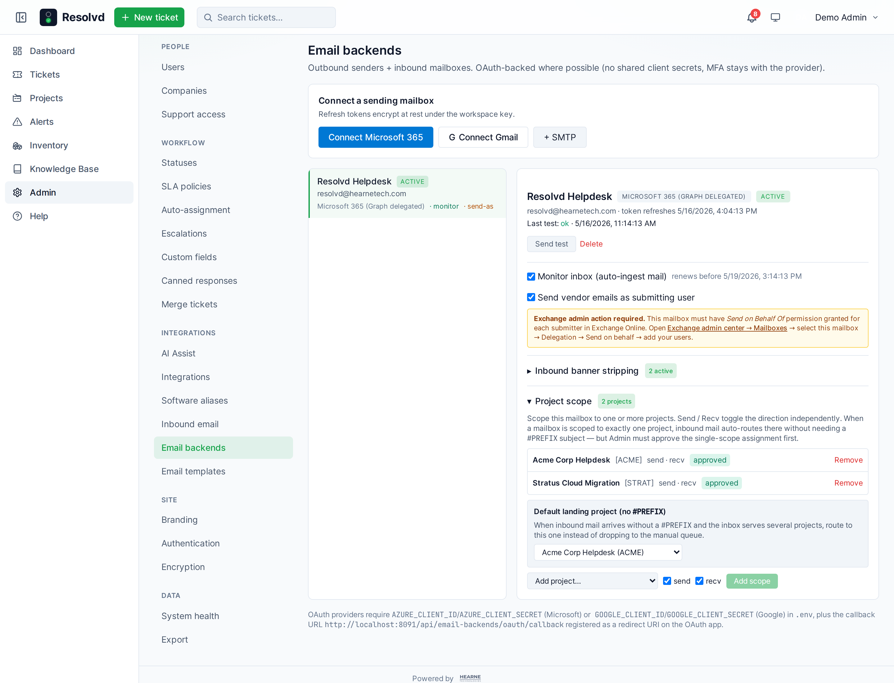 Default landing project picker