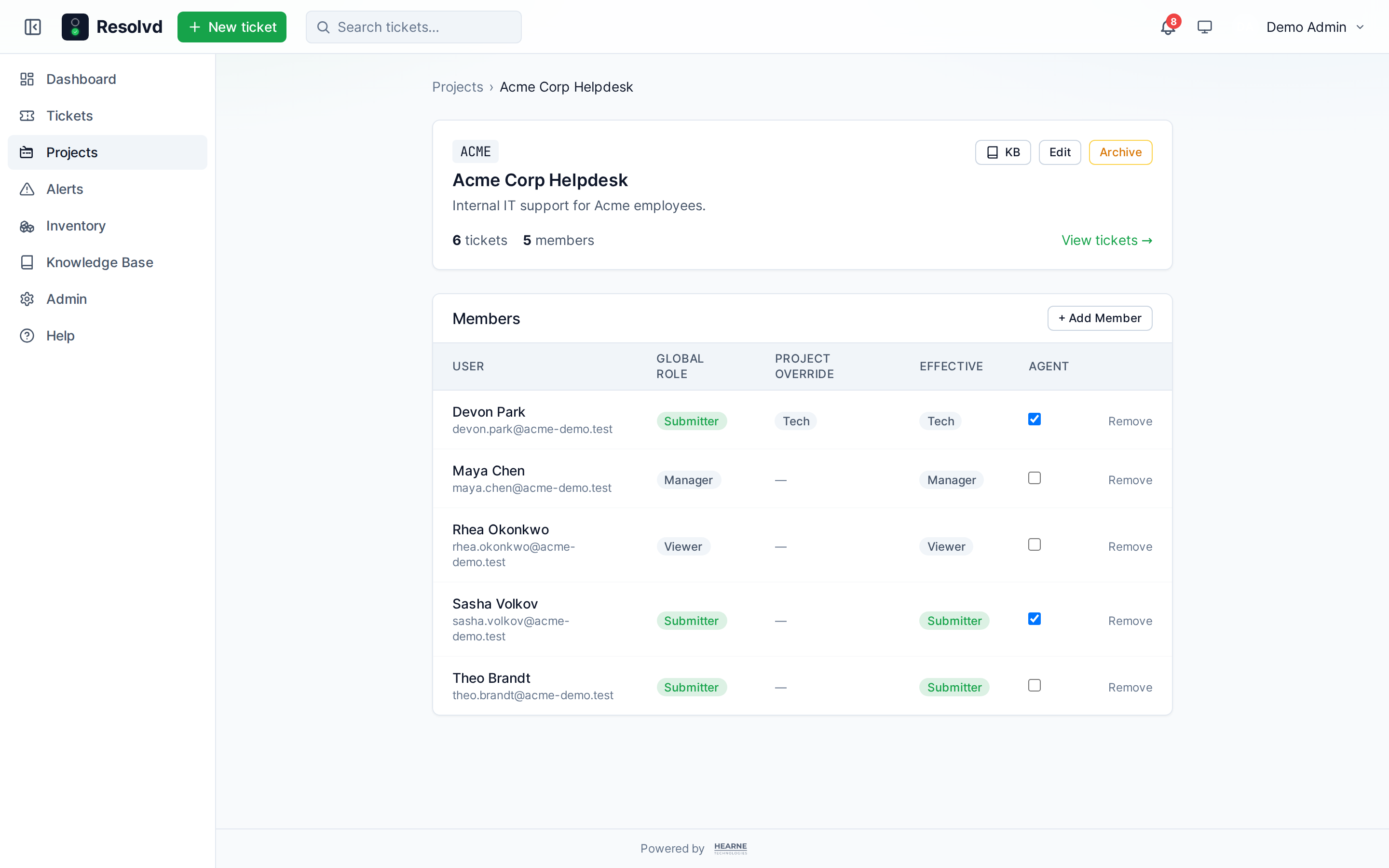 Project member role override + agent